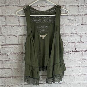 Decree Olive Green Lace Trim Tank Top